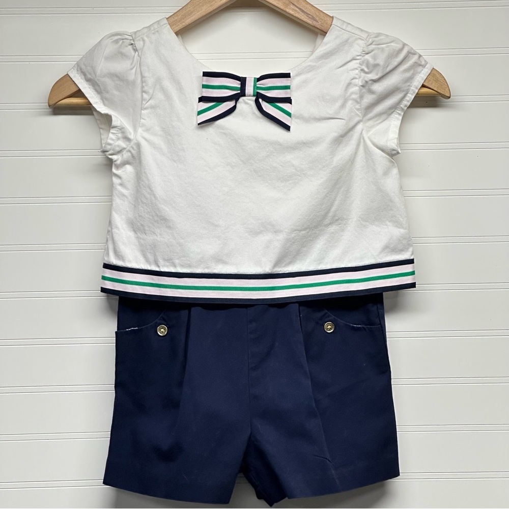 Janie and Jack Sail Away Nautical Navy Romper Size 4